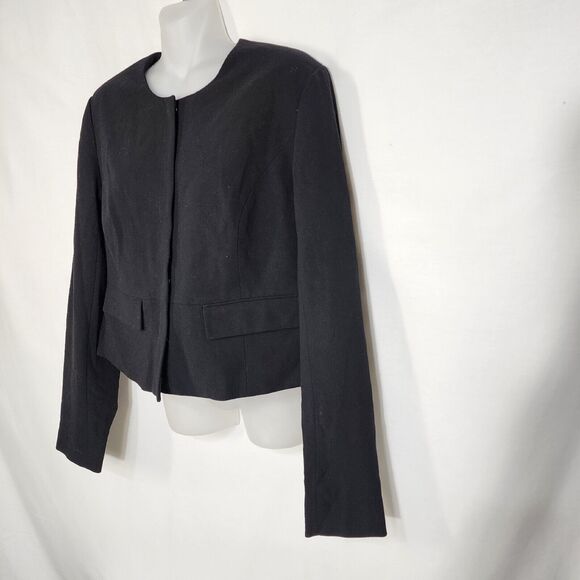 A New Day Womans Jacket Sz 8 Black Collarless Snap Front Crop Lined Shoulder Pad - Picture 5 of 10